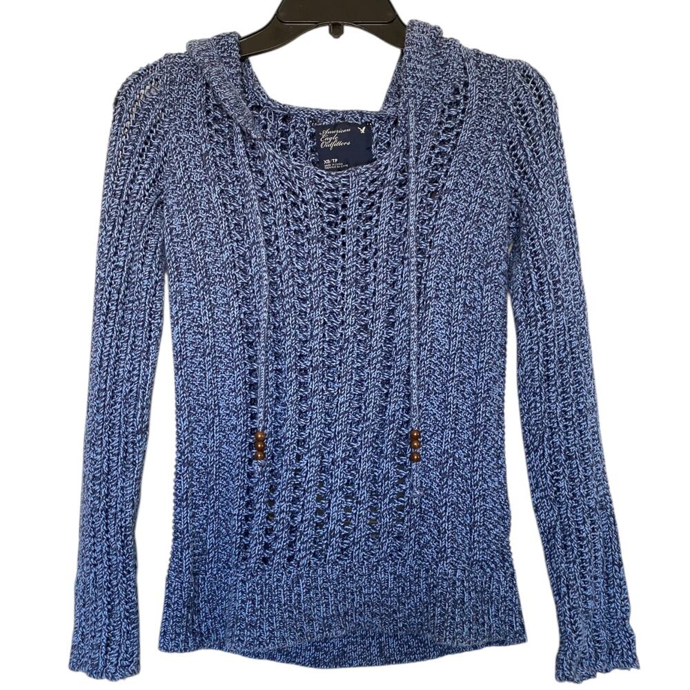 American Eagle Outfitters Beaded Crochet Hooded Sweater Size X-Small - Picture 4 of 6